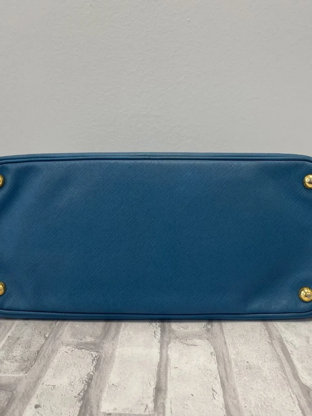 Prada Saffiano Lux Galleria Medium Double-Zip Tote Shoulder Bag in Blue-Preowned